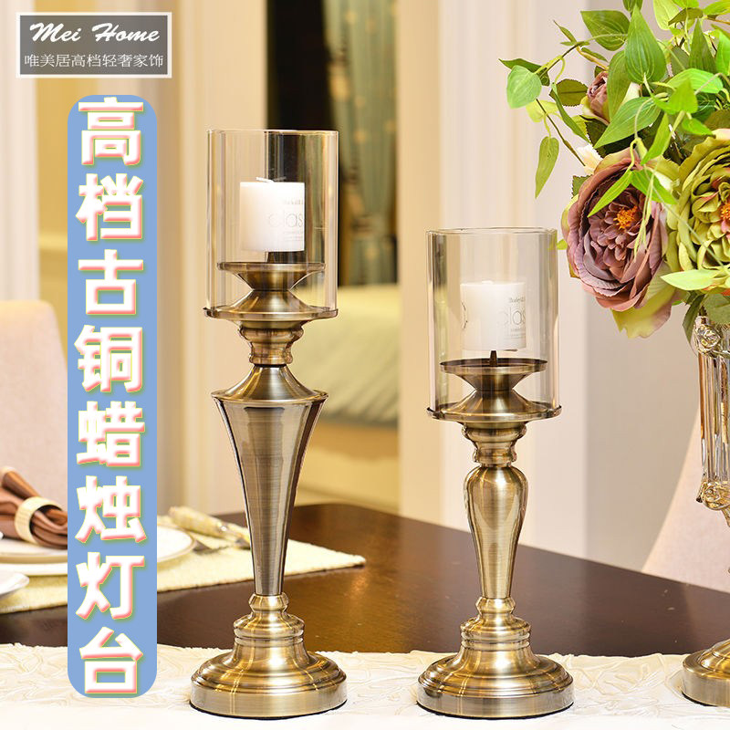 High-end classical European-style candle holder villa birthday table romantic gift wedding bronze candle holder decoration props
