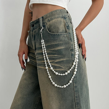 Hip hop fashion imitation pearl double layer pants chain for women 2025 winter trendy personality going out for photos and cool accessories