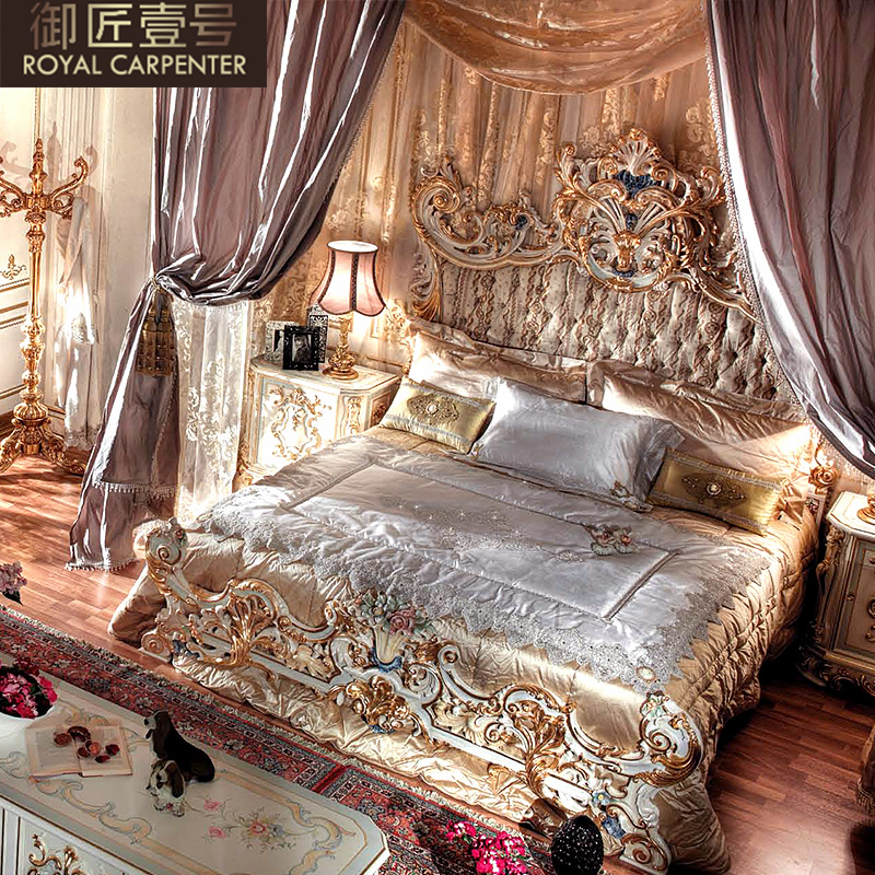 Royal Craftsman No. 1 Italian French palace custom furniture Villa solid wood carved bed Double bed emperor bed