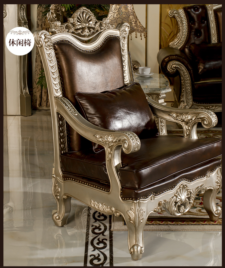 Biệt thự sang trọng phòng khách sofa da sofa nội thất ghế sofa da kết hợp sẵn sàng châu Âu sofa gỗ rắn 123 - Ghế sô pha sopha giá rẻ