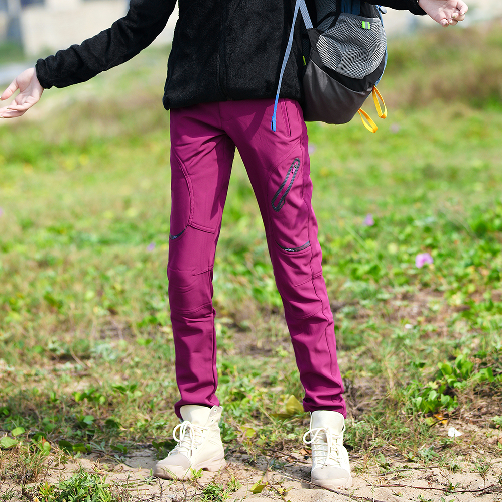 Outdoor punching pants Women on four sides Elastic Soft Shell Grip Suede Trousers Thickened warm Large size Waterproof Breathable Abrasion Resistant Autumn winter