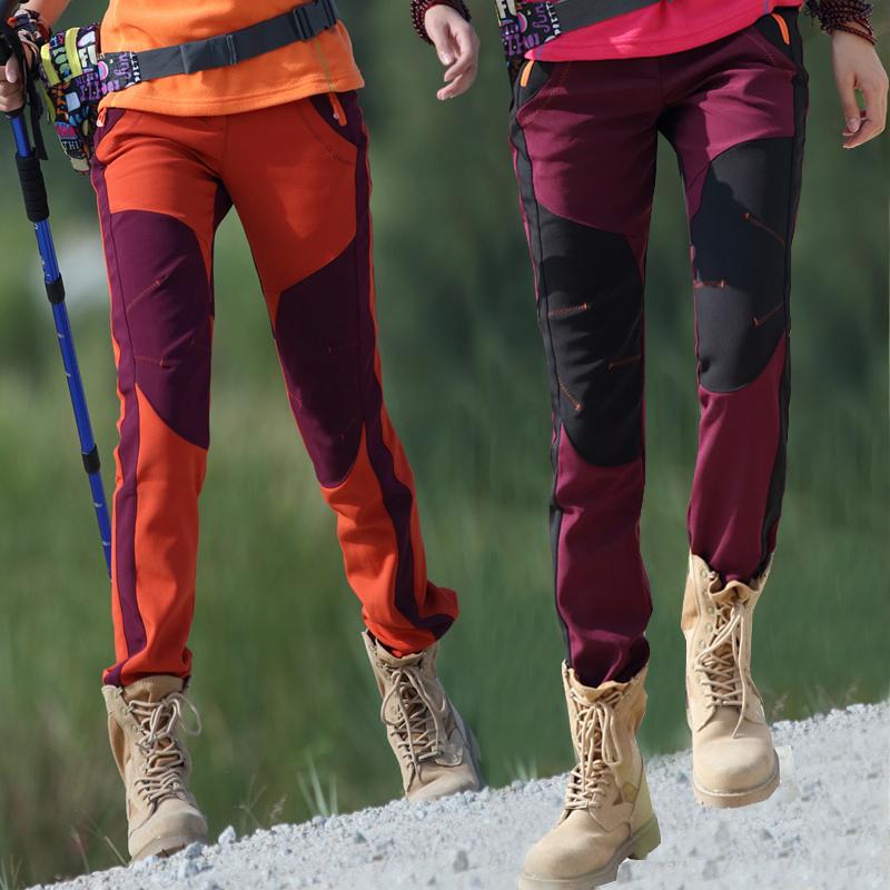 Outdoor Spring Autumn Rush Pants Women Windproof Waterproof Plus Suede Thickened Softshell Winter Mountaineering Pants Breathable grip suede long pants