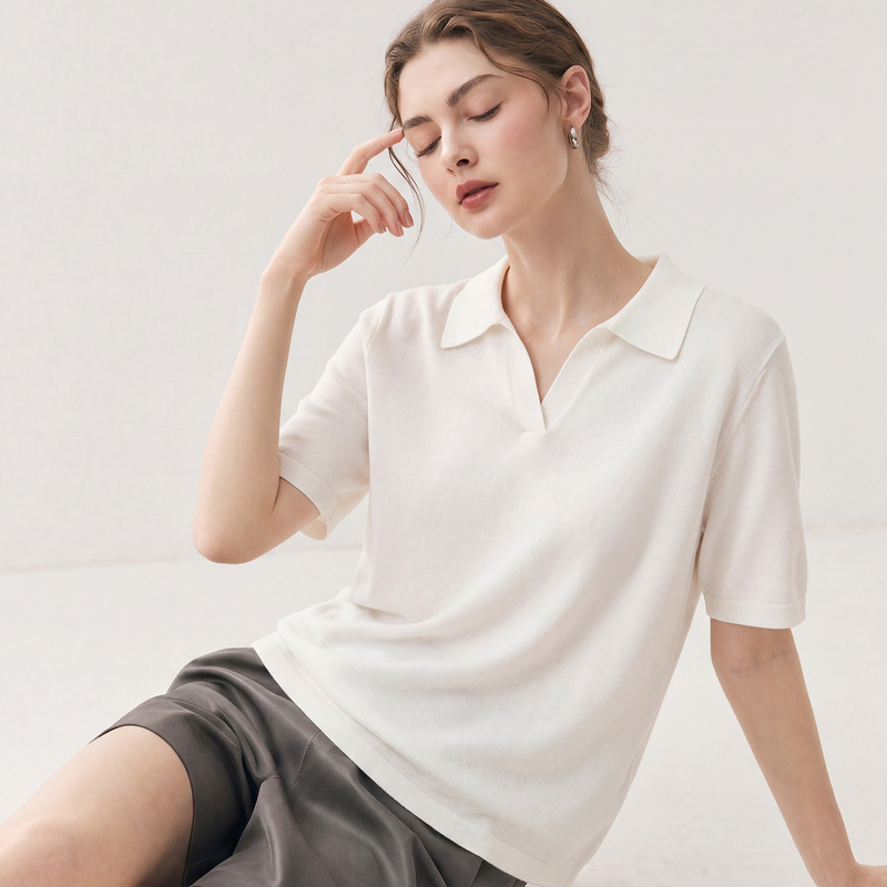 Seagull Collar Yangzi Fine Wool 100% Pure Wool Short Sleeve Women's 2026 Autumn/Winter Pullover Thin Loose Knit Top Seagull Collar Yangzi Fine Wool 100% Pure Wool Short Sleeve Women's 2026 Autumn/Winter Pullover Thin Loose Knit Top