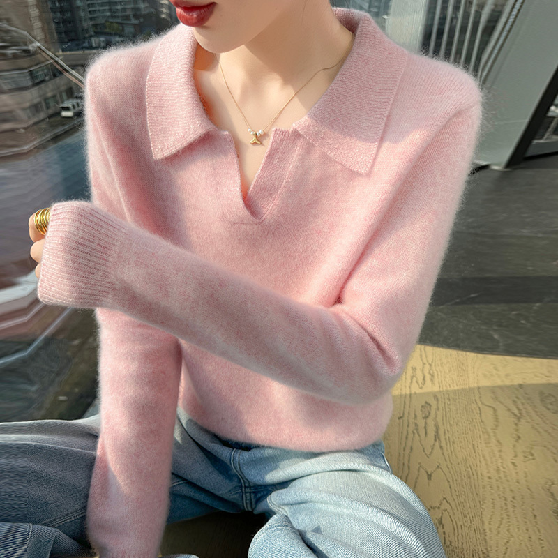 Thickened Polo Collar Cashmere Sweater for Women, New Autumn and Winter Pink Slim Fit Versatile Knitted Base Wool Sweater Thickened Polo Collar Cashmere Sweater for Women, New Autumn and Winter Pink Slim Fit Versatile Knitted Base Wool Sweater