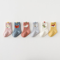 Baby socks autumn and winter newborn non-slip floor socks newborn children boneless baby middle tube half-side velvet warm