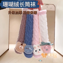 Winter super thick plus velvet medium tall tube baby baby baby socks sock without heel warm coral velvet doll floor