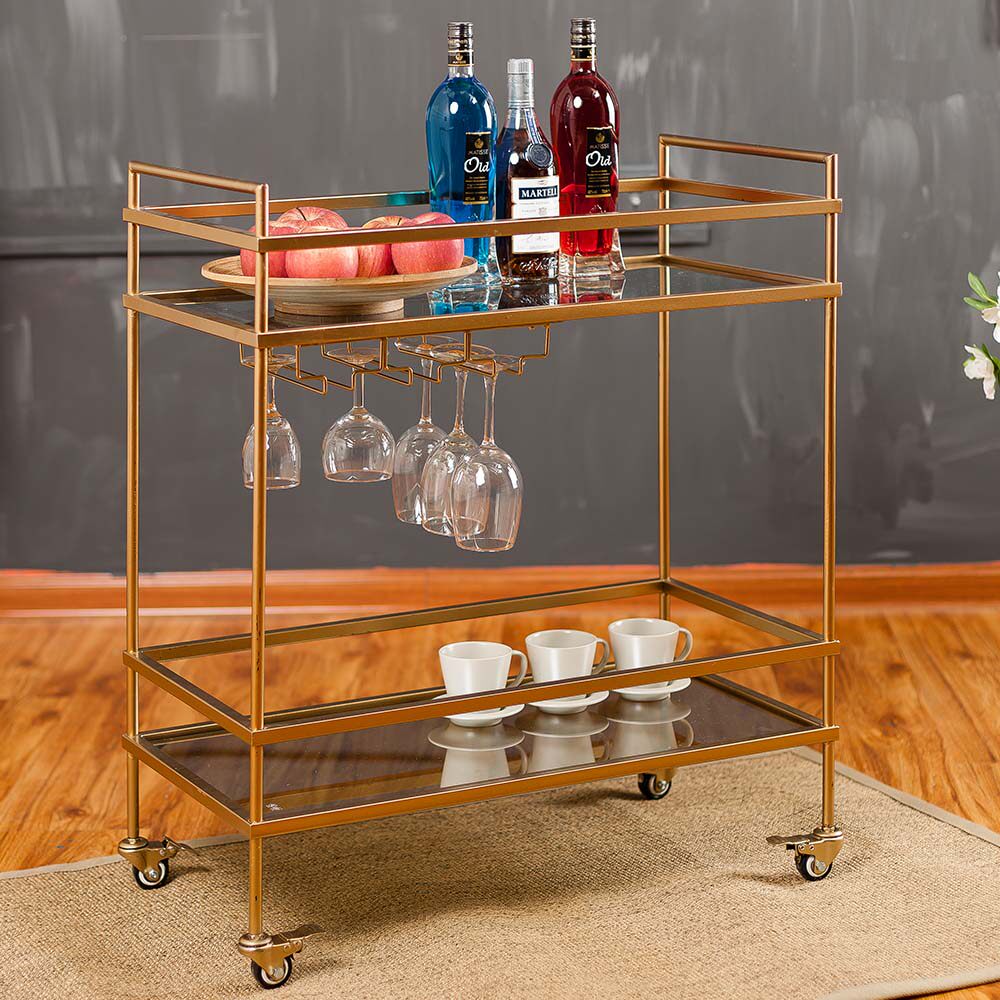Nordic wrought iron dining car rack kitchen bathroom hotel hand push bar dining side car home beauty club cart
