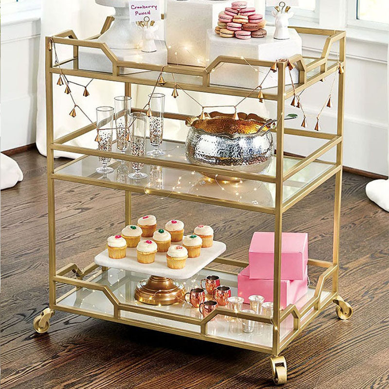 Wrought iron commercial three-story dining car Food multi-function cart Home dining room Hotel jewelry Mobile food delivery car