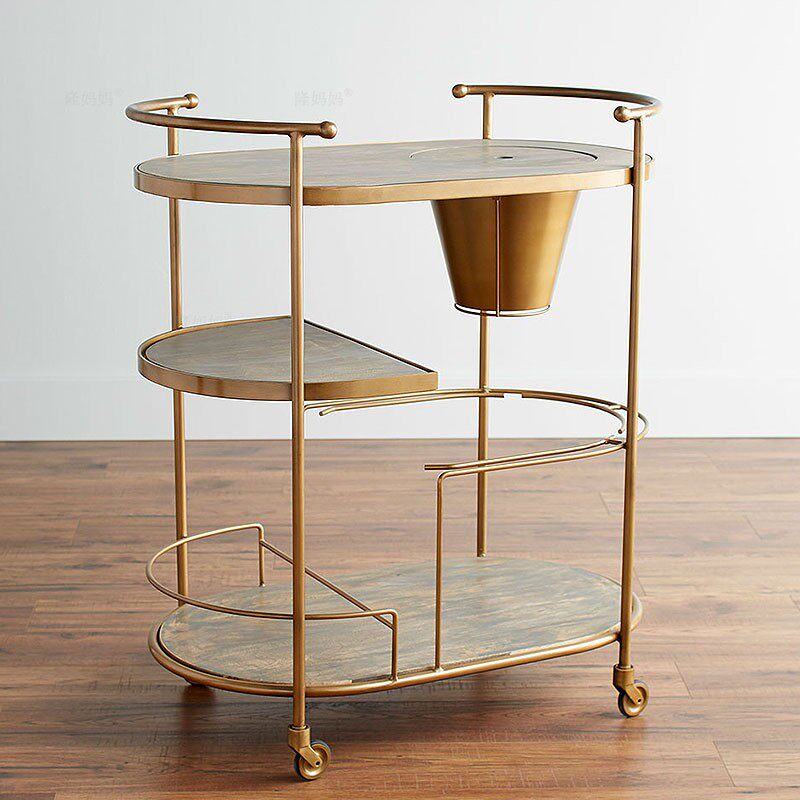 Breast Mama Bar Dining Car Foreign Wine Ice Bucket Trolley Villa Gold Iron Art Dining Car Solid Wood Marble Delivery Dining Car