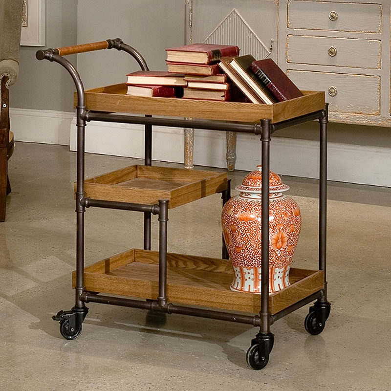 Hotel wine cart restaurant mobile solid wooden push cart creative meal side tea car home retro