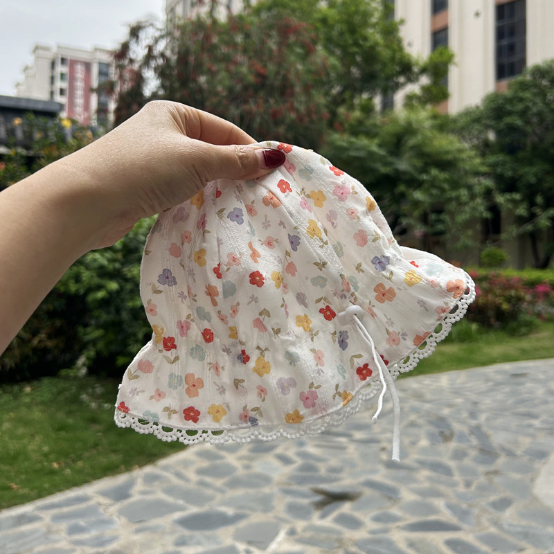 Summer Breathable Thin Floral Fisherman Bucket Hat for Girls, Princess Style, Spring and Autumn Sunshade, Cute Adjustable for Infants and Toddlers