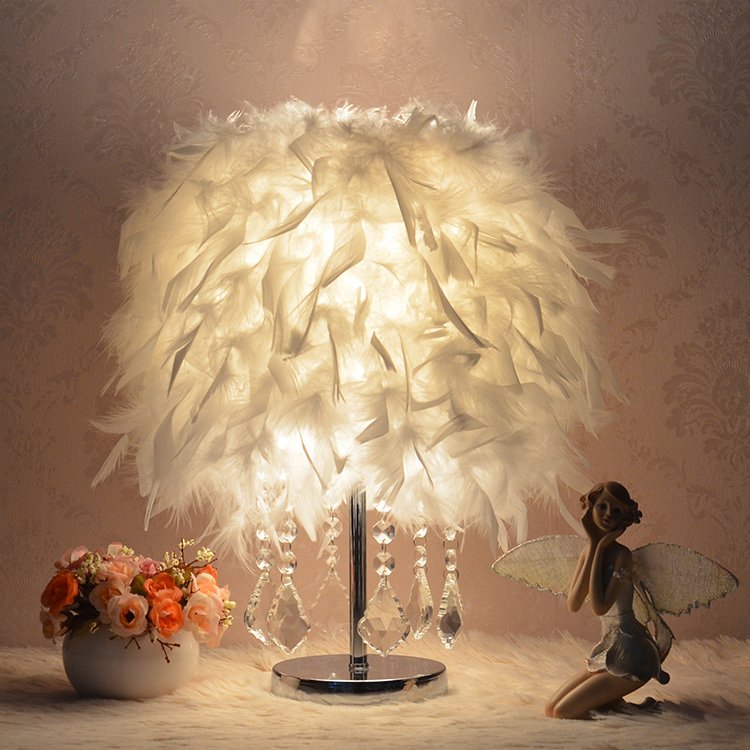 Modern minimalist creative remote control crystal feather table light bedroom bedside headlights birthday wedding decoration dimmer and warm light