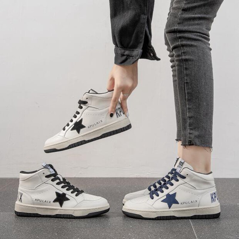 Warm star white shoes 2021 autumn new high-top casual shoes trendy all-match leather hip-hop sneakers women
