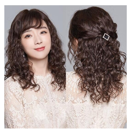 Full wig woman full head cover type middle-aged wig female medium long hair mom medium long curly hair wool roll wig set