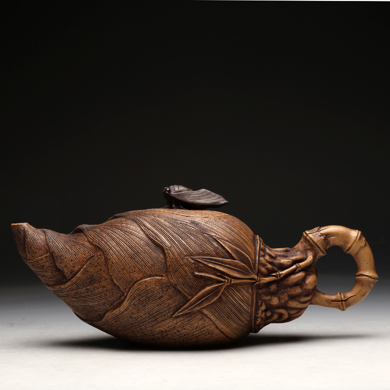 Purple sand teapot Taiwan circulation old Factory handmade old Teapot Ming and Qing Dynasty Chen Mingyuan Old section mud bamboo shoots contented teapot