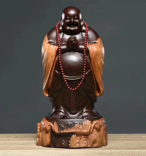 Mailing Buddha statue of eight parties, wooden wooden smile the daily treasure household red wood crafts black sandal carvings