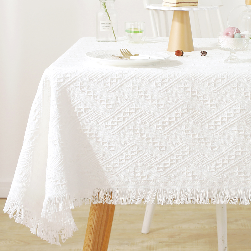 Weimi 5201 hemp cotton ins wind French light luxury square table table cloth Japanese white small round table cloth coffee table cloth