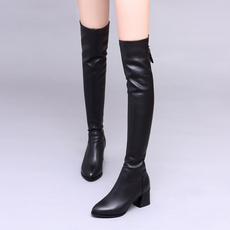 Женские сапоги 粗跟长筒靴女2024新款真皮过膝长靴冬季加绒中跟高筒靴春秋骑士靴