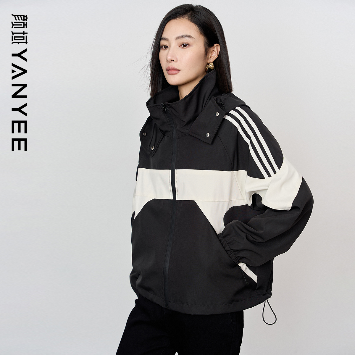 Yanyuファッションコントラストカラーフード付きジャケット女性用2024新しい冬多用途カジュアル気質ルーズジャケット女性用