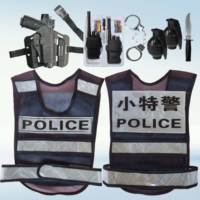 Dịch vụ cảnh sát trẻ em vest phản quang vest nhỏ đặc biệt trang phục cảnh sát TJ Halloween đồng phục cảnh sát đồ chơi súng hiển thị trang phục đầm trẻ em cao cấp