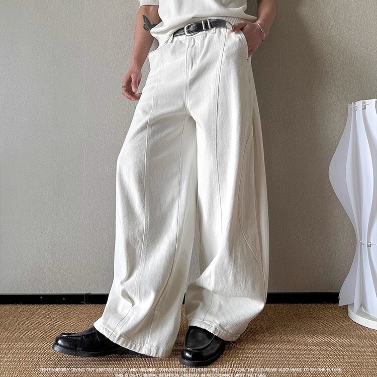 Cheer on China Old Money Style American Structure Arc Design Casual Pants Unisex Street Wide-Leg Scimitar Pants