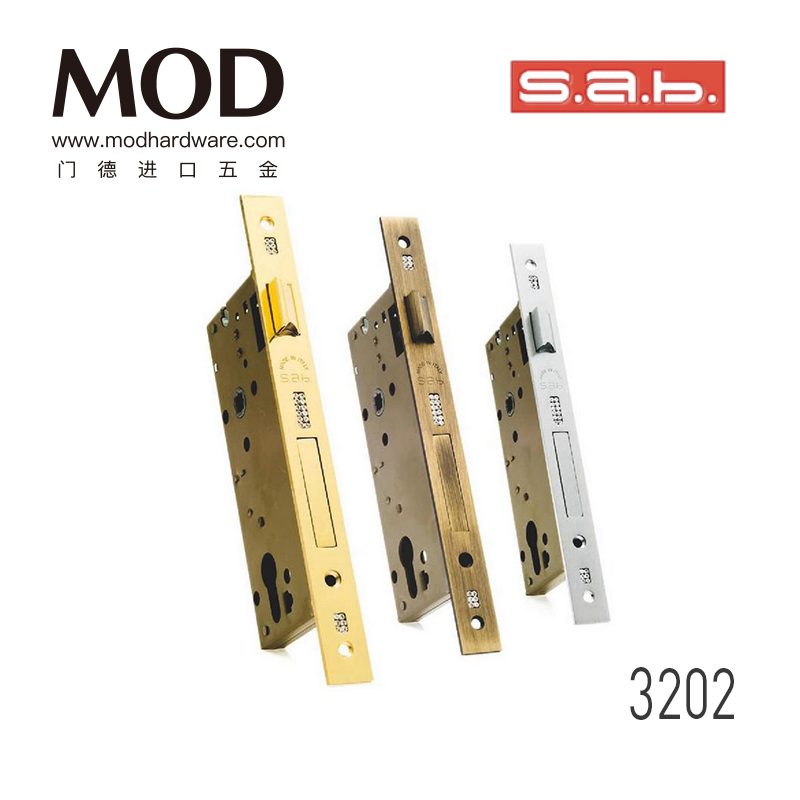 Italian S A B original fitting import lock body insert drill crystal gold lock body triple lock tongue burglar lock body 3202