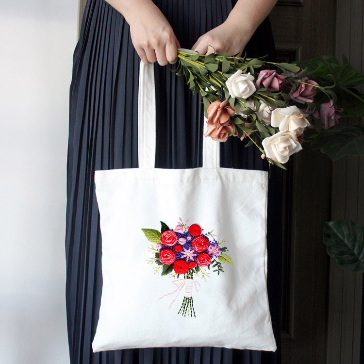 Handmade Rim Flower Junior Starters Handbag Shopping Ancient Wind Cloth Art Environmental Protection Canvas Bag Embroidered Diy Material Bag