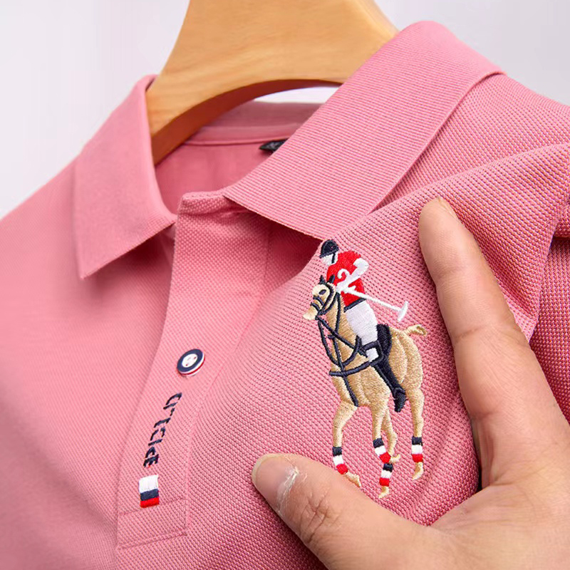 Summer Men's Short-Sleeved T-Shirt with Lapel, Classy Embroider, Export Original Pure Cotton Polo Shirt, Loose Casual Top, Trendy