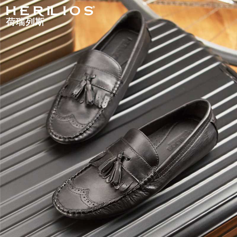 Spring One foot pedal Social people Bean Bean Shoes Man Genuine Leather Han Edition Trend Casual Leather Shoes Sloth Lefu Shoes Men's Shoes