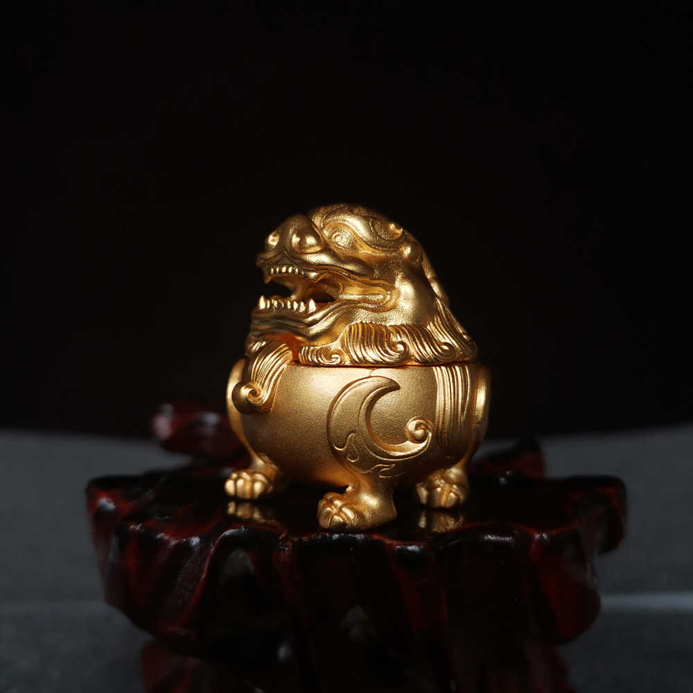鍍金古銅獅子香爐 狻猊香爐黃銅- Top 100件狻猊香爐黃