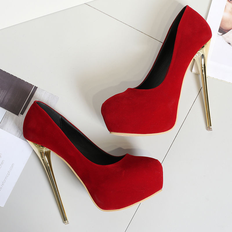 Suede High-Heeled Shoes for Women, Waterproof Platform, Round Toe, Stiletto Heels, Spring and Autumn Style, Sexy and Fashionable Patent Leather 16cm Women's Shoes