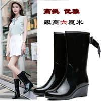 Bốn mùa thời trang giày mưa nữ dây kéo giữa nêm gót chân mưa cao gót dành cho người lớn thời trang giày nước chống trượt nước ấm ủng đi mưa nữ