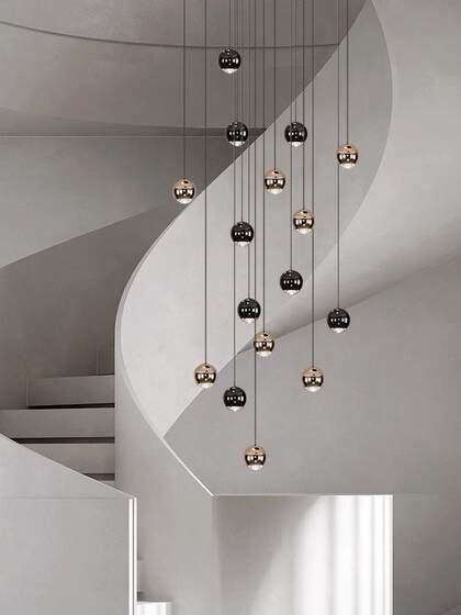 Casual Post-Modern Duplex Building Art Creative House Rotating Stairwell Long Chandelier Loft Round Staircase Chandelier