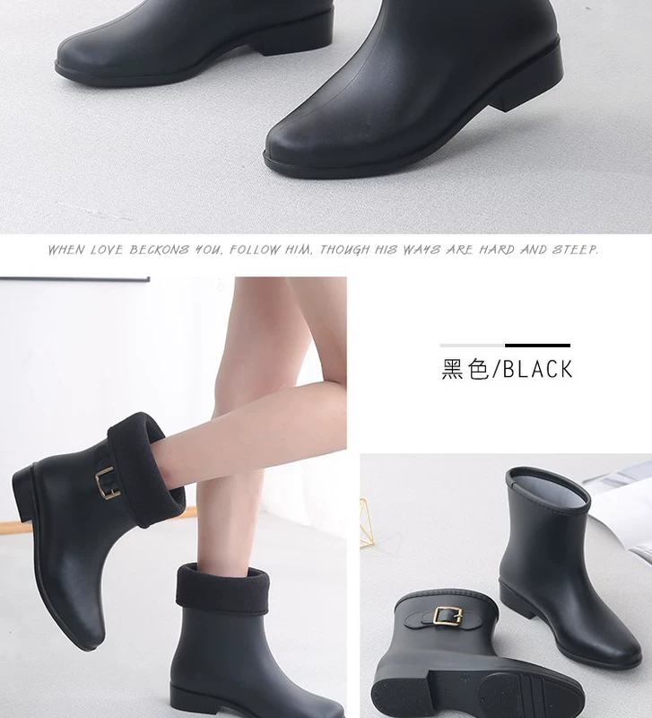 Giày đi mưa nữ dễ thương ống ngắn giày nước giày ống ngắn cộng với nhung ấm ủng đi mưa giày cao su không thấm nước chống trượt thời trang overshoes - Rainshoes