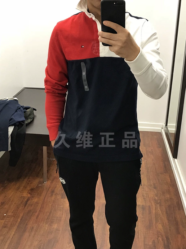 Jiuwei đích thực mua toàn cầu Tommy Hilfiger thời trang nam thu đông màu sắc thoải mái kết hợp áo polo dài tay active shirt
