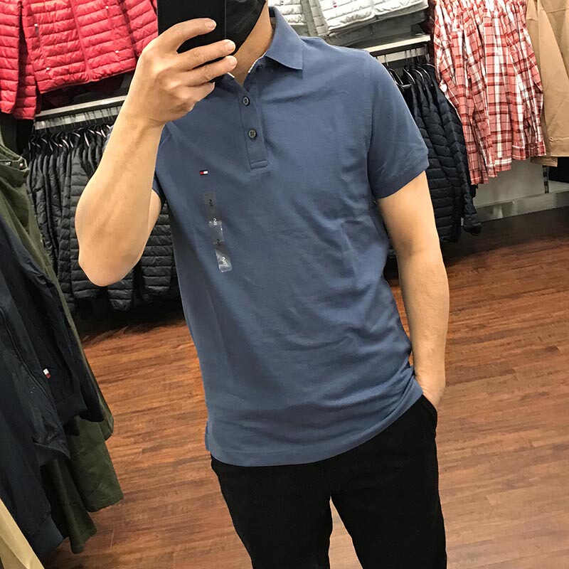 Tommy Hilfiger Summer Men's Three-Button Slim-Fit Business Stretch Pique Short-Sleeve Polo Shirt Tommy Hilfiger Summer Men's Three-Button Slim-Fit Business Stretch Pique Short-Sleeve Polo Shirt