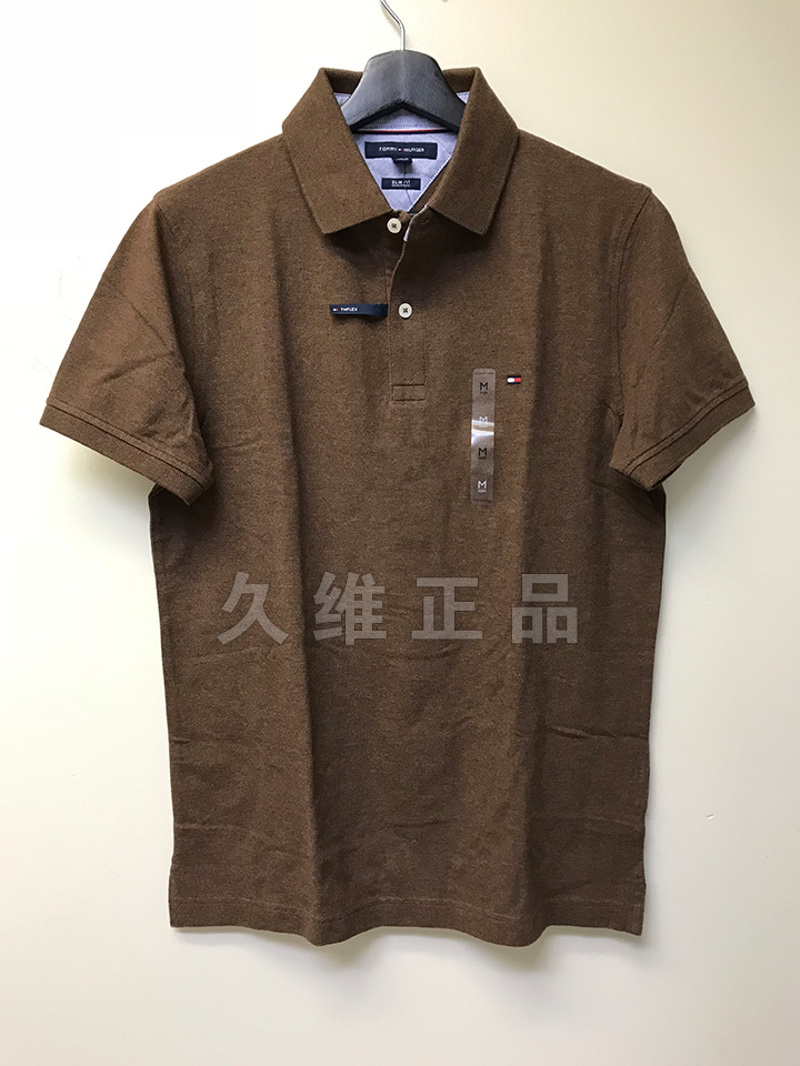 Jiuwei chính hãng toàn cầu mua Tommy Hilfiger phiên bản Mỹ của đàn ông mảnh mai đàn hồi mỏng màu rắn áo phông có cổ
