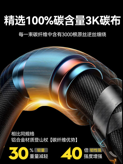 原始人登山杖碳纤维专业户外手杖爬山装备徒步棍碳素超轻伸缩拐杖