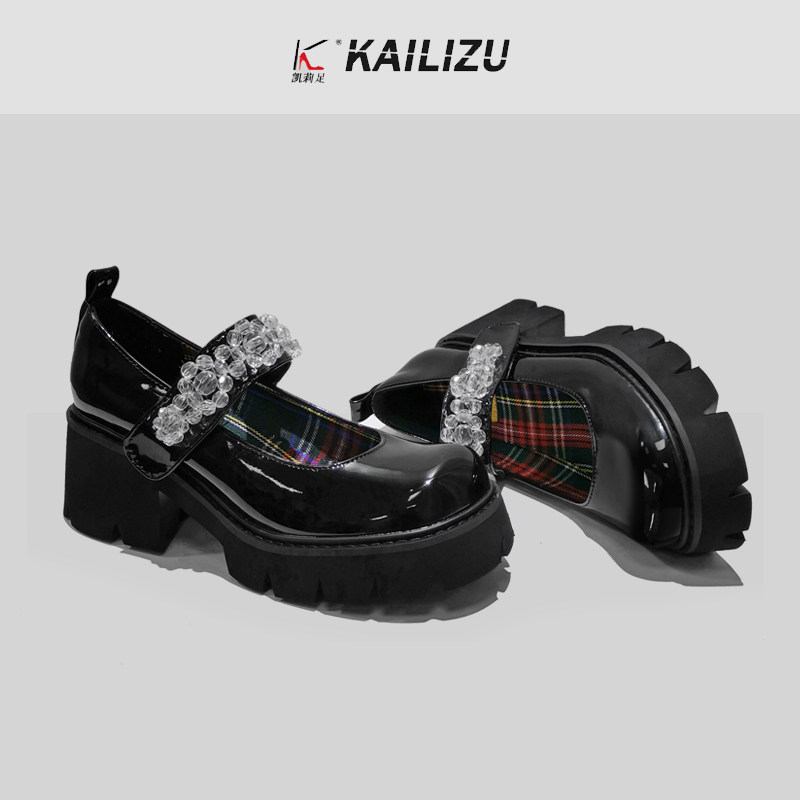 Water Drill Mary Rare Shoes Summer Retro 2022 New thick bottom coarse heel Short Leather Shoes Jk Small Leather Shoes Girl Spring Autumn