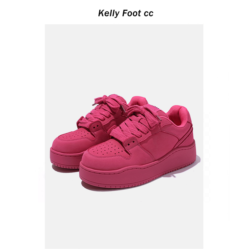 Rose Red Sneakers for Women 2025 New Thick-Soled Loafers Genuine Leather Height-Increasing Yellow Dad Shoes Summer Sports Shoes