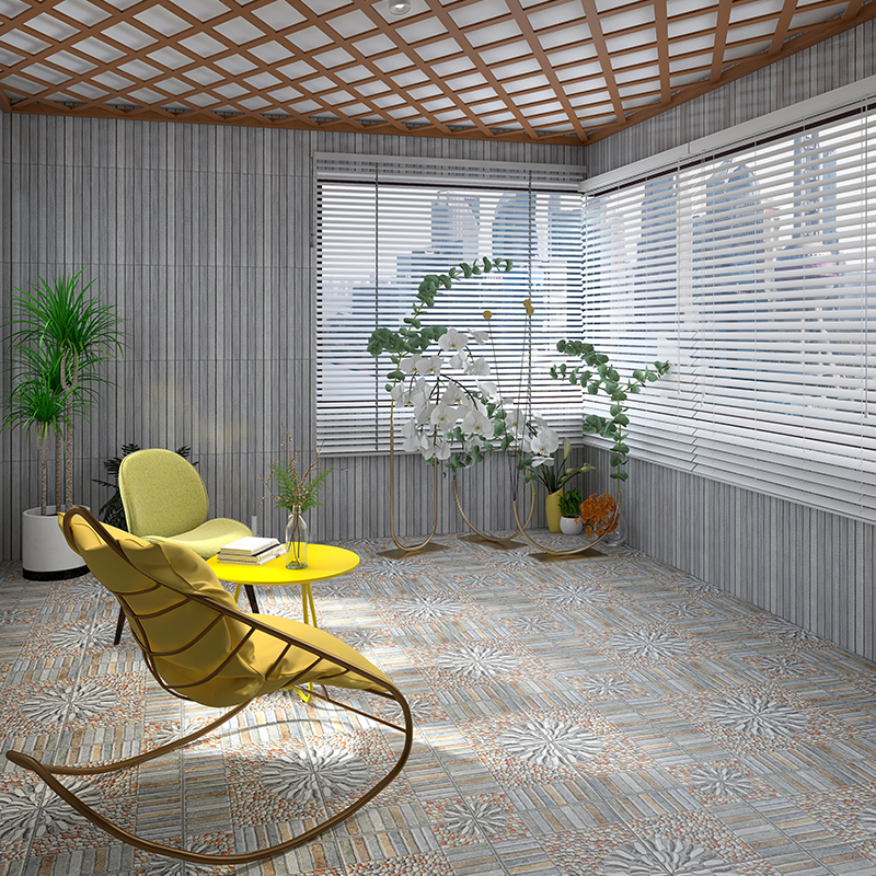 Pastoral cobblestone antique brick garden balcony non-slip floor tile garden wood grain parquet terrace tile 400