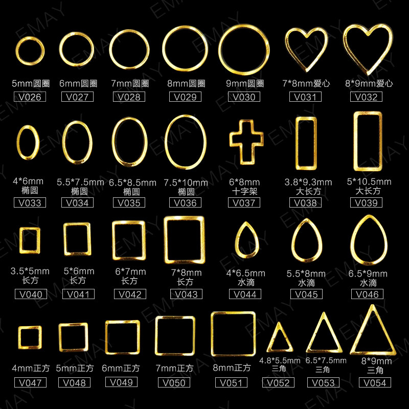 Nail Brick Stone Ornament Hollowed-out Beauty Nail Metal Circle Square Oval Heart-shaped Small Accessories Day Series Water Drill Complete