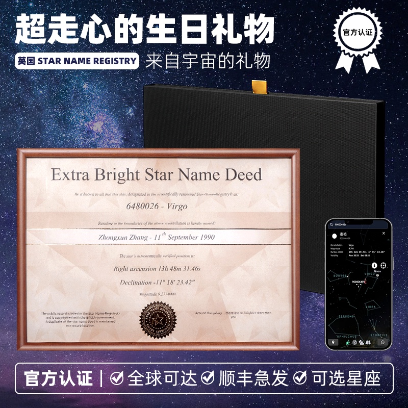 Birthday, Coming-Of-Age Ceremony, Full Moon Anniversary, Wedding, Christmas, Love Anniversary, British Starname Star Naming Gift