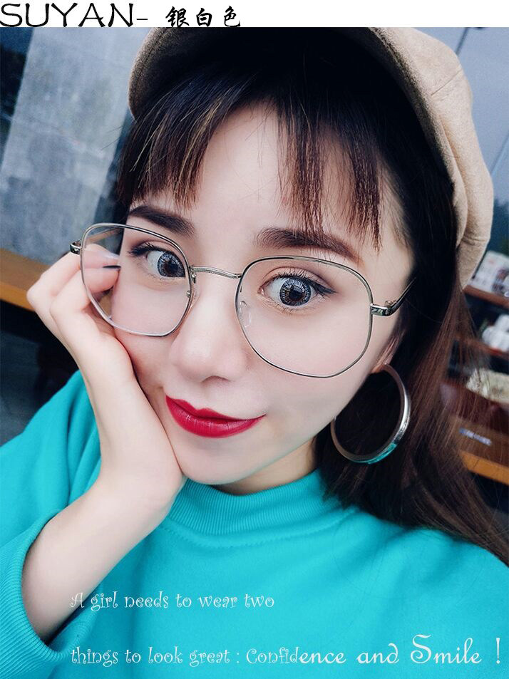 Thời trang Hàn Quốc Zhou Yang Khánh với gọng kính phẳng vuông bằng kim loại retro bức xạ màu xanh có thể được trang bị cận thị - Kính khung kính mắt điện biên phủ