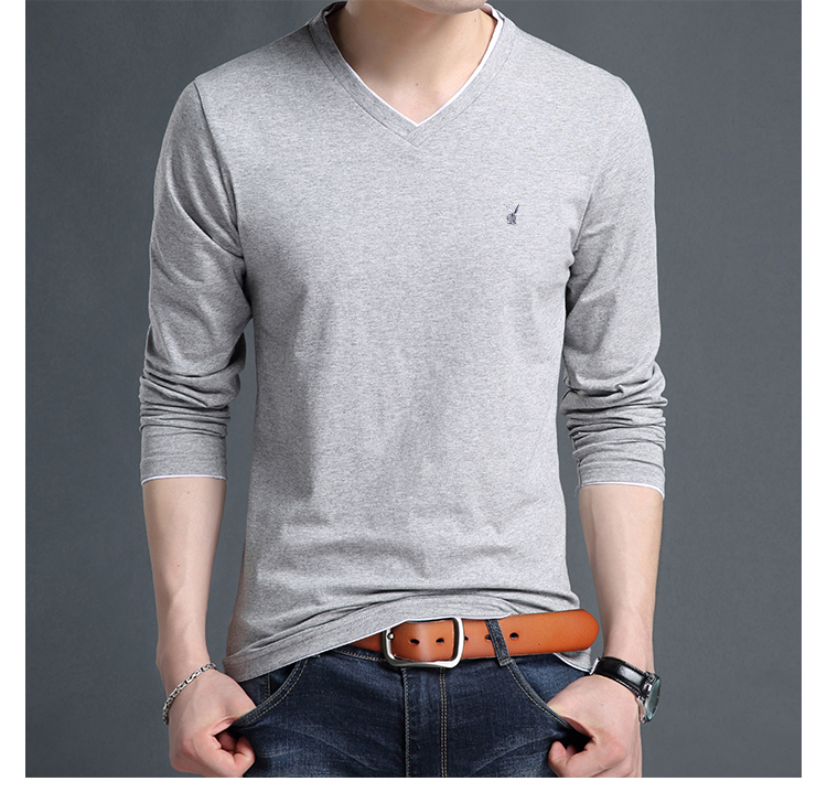 Playboy Mùa thu Thanh niên nam Áo thun cotton dài tay Áo thun nam cổ chữ V áo thun nam cao cấp