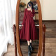 Plus-Size Retro Square-Neck Red Long Dress, New Autumn Style, Elegant Waist-Cinching Engagement Toast Dress