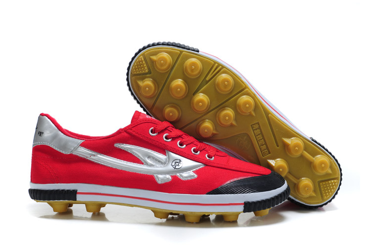 Double Star Big Red Soccer Boots Training Shoes Unisex Shoe Spikes Canvas Soccer Shoes Red Sneakers