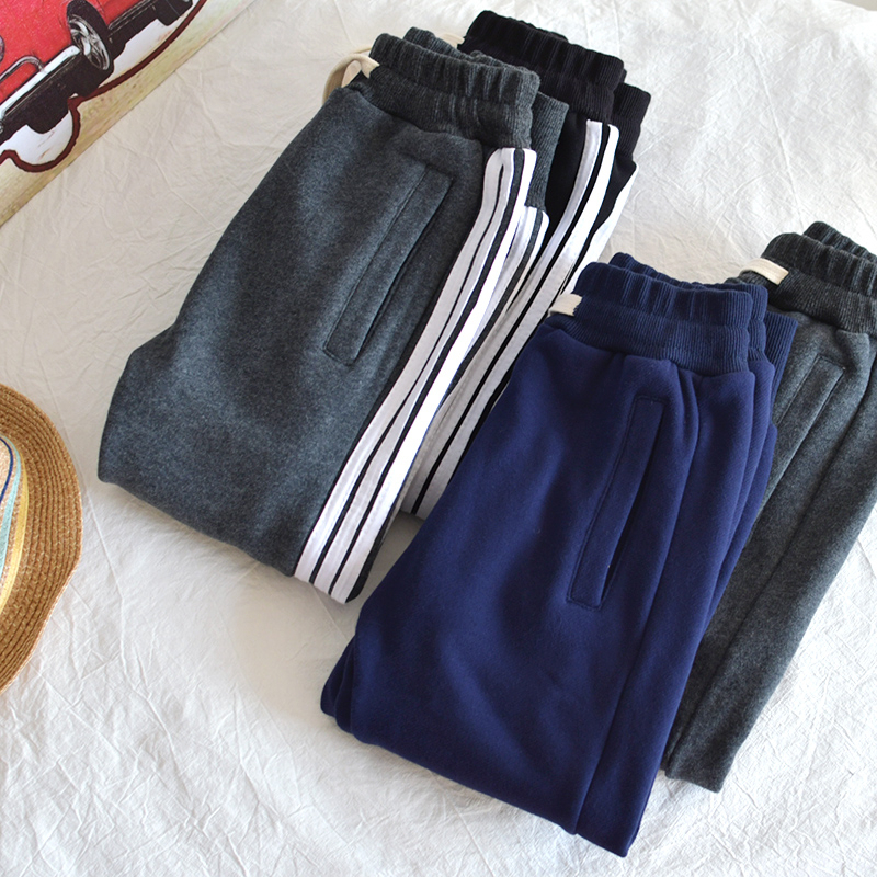 Autumn Winter Children Thickening Pure Cotton Sports Pants Large Boy Boy Lathin Suede White Bar Casual Minimalist Sports Pants Sweatpants