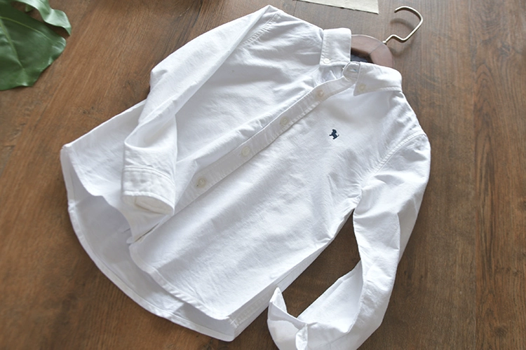 Big boy boy oxford cotton nguyên chất áo trắng trẻ em đơn giản mùa xuân và mùa thu áo sơ mi dài tay