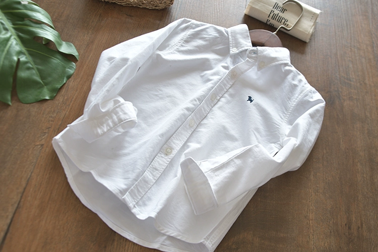 Big boy boy oxford cotton nguyên chất áo trắng trẻ em đơn giản mùa xuân và mùa thu áo sơ mi dài tay